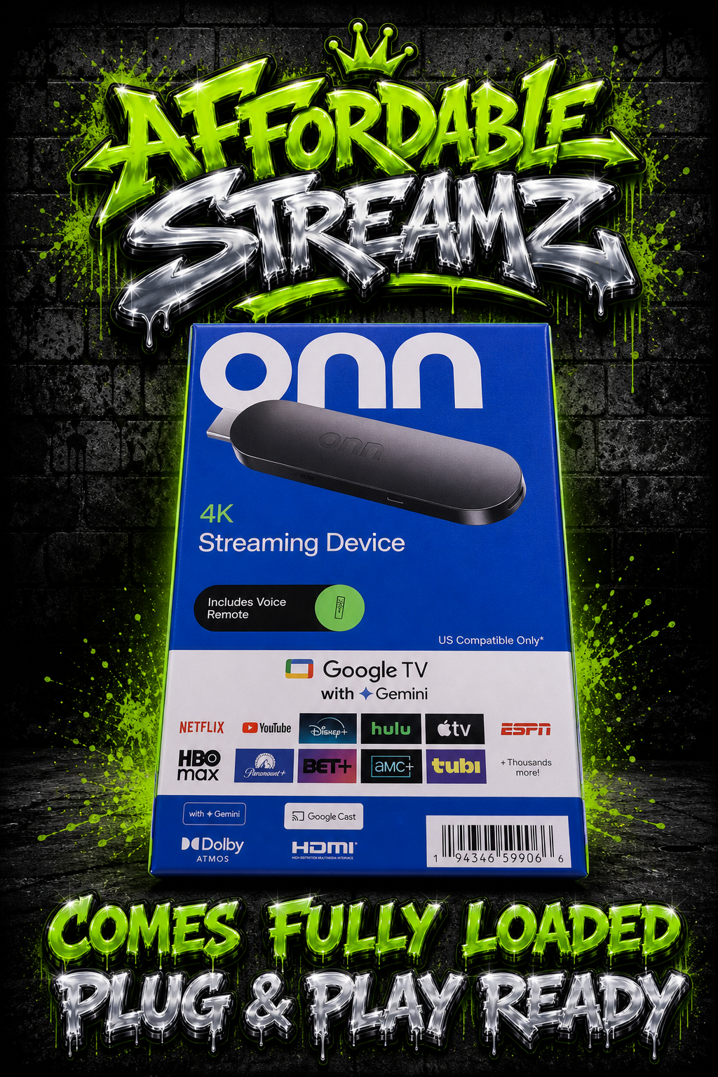 Onn 4K Streaming Device fully loaded by Affordable Streamz