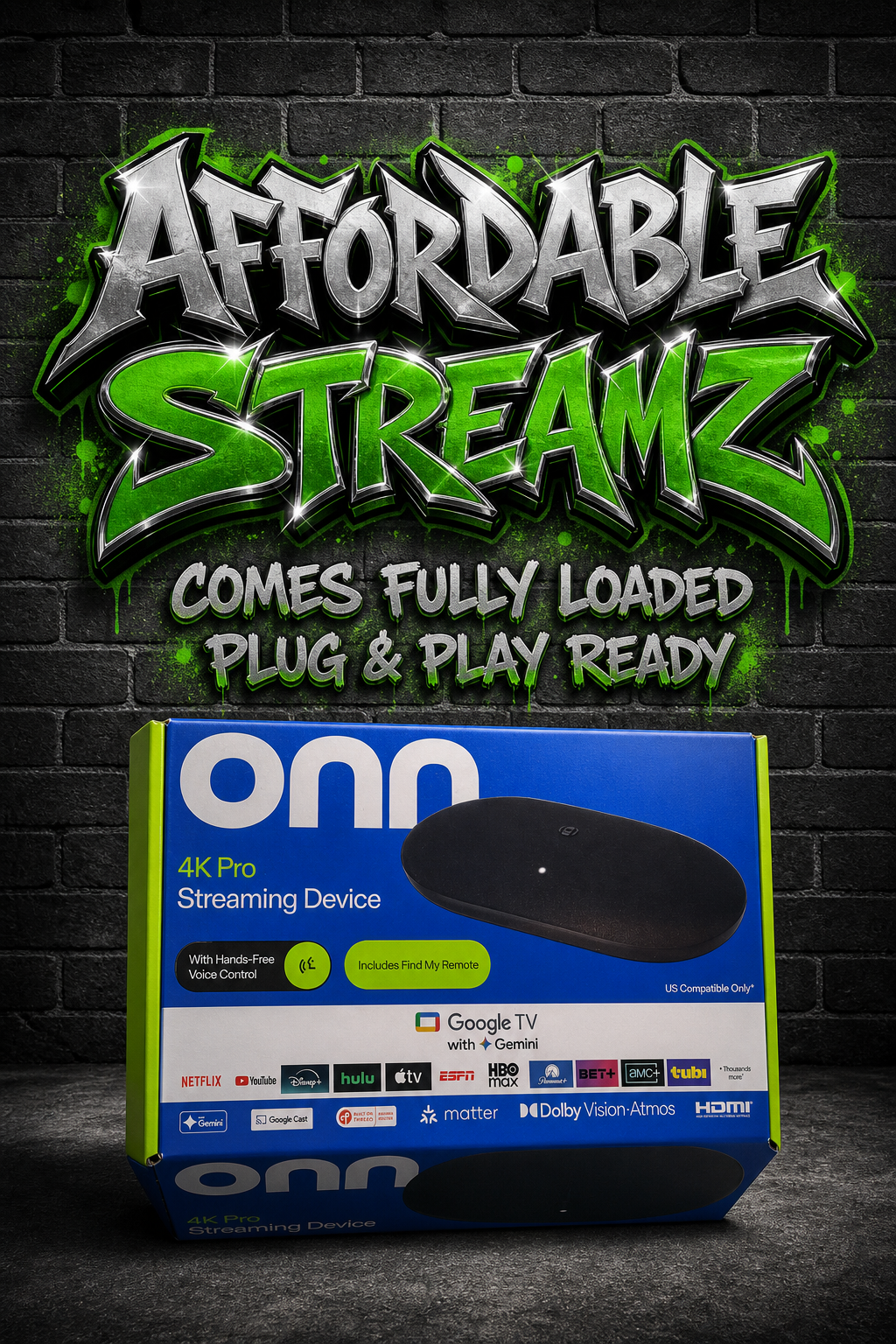 Onn 4K Pro Streaming Device fully loaded by Affordable Streamz