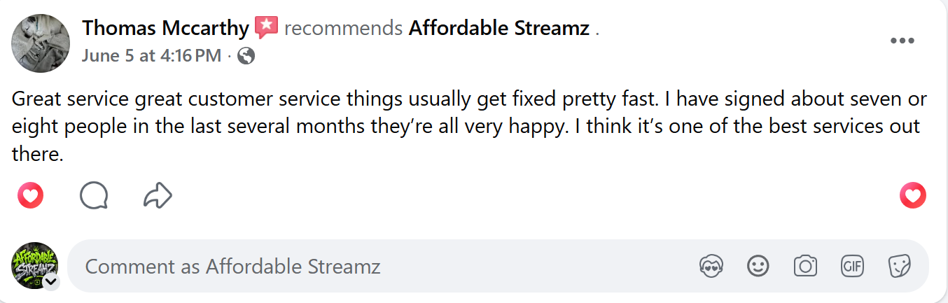 Customer review of Affordable Streamz